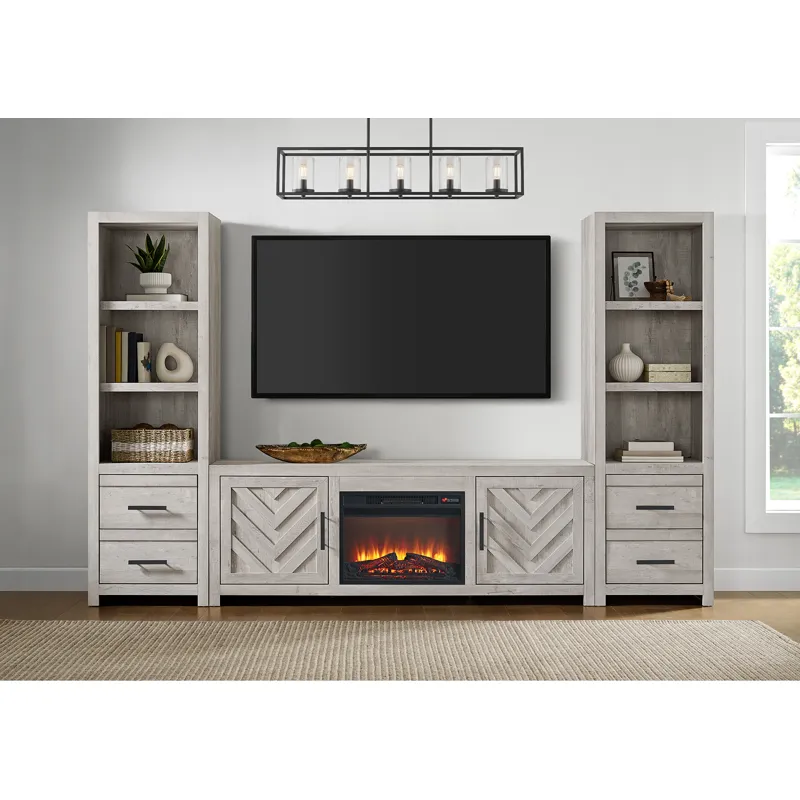 Eleanor White 4PC Set w/71" TV Console with Fireplace Insert (Ships in 4 Boxes)