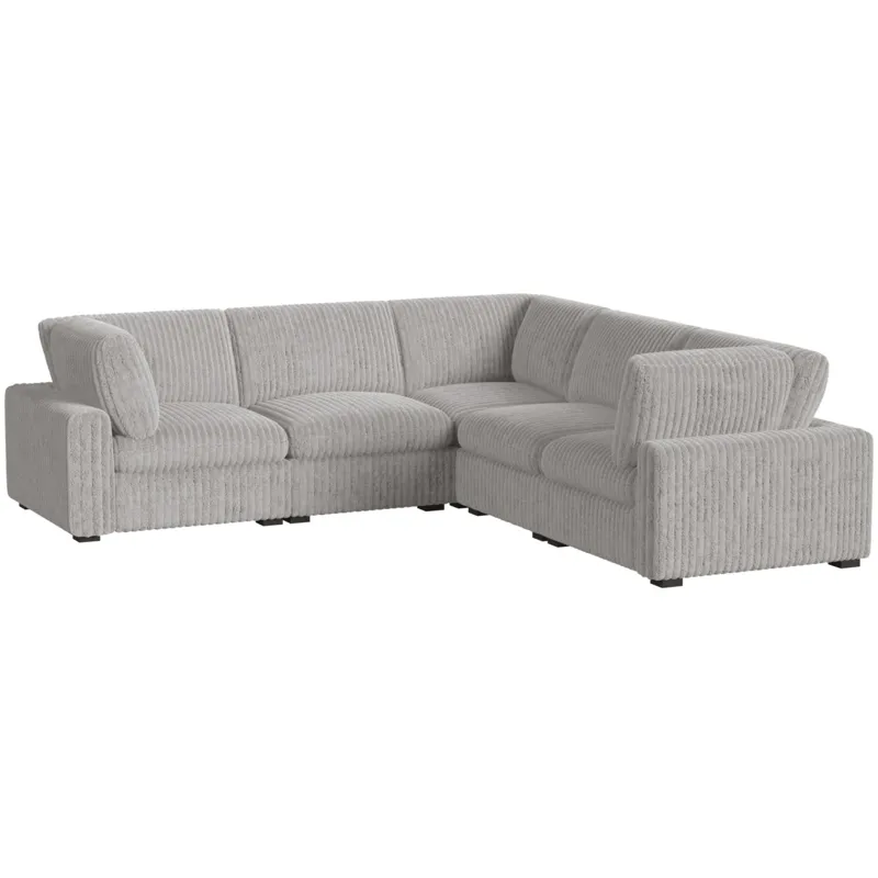 Esprit Grand Cord Light Grey Sectional 5PC Set & Ottoman