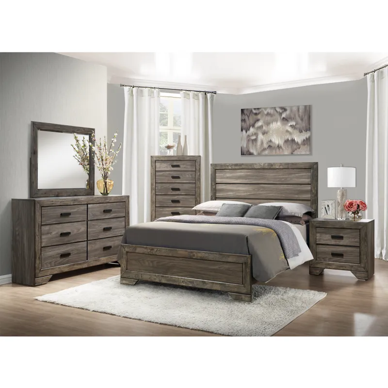 Nathan Grey Oak 4PC Queen Set w/CH