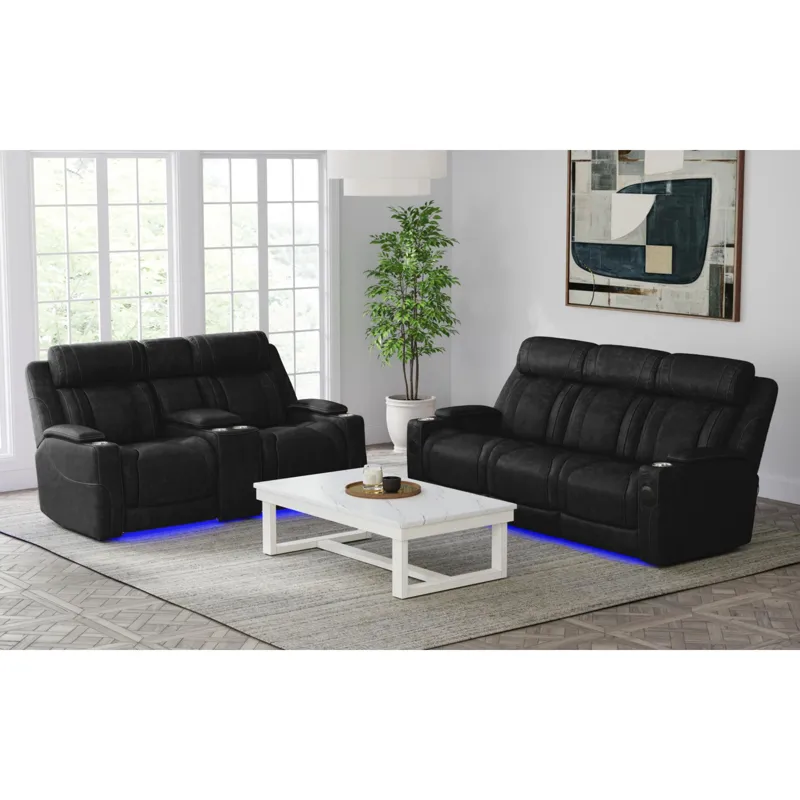 Phantom P3 Sofa with I Table, reading light, heat, massage, LED and speaker in Leather Gel Black