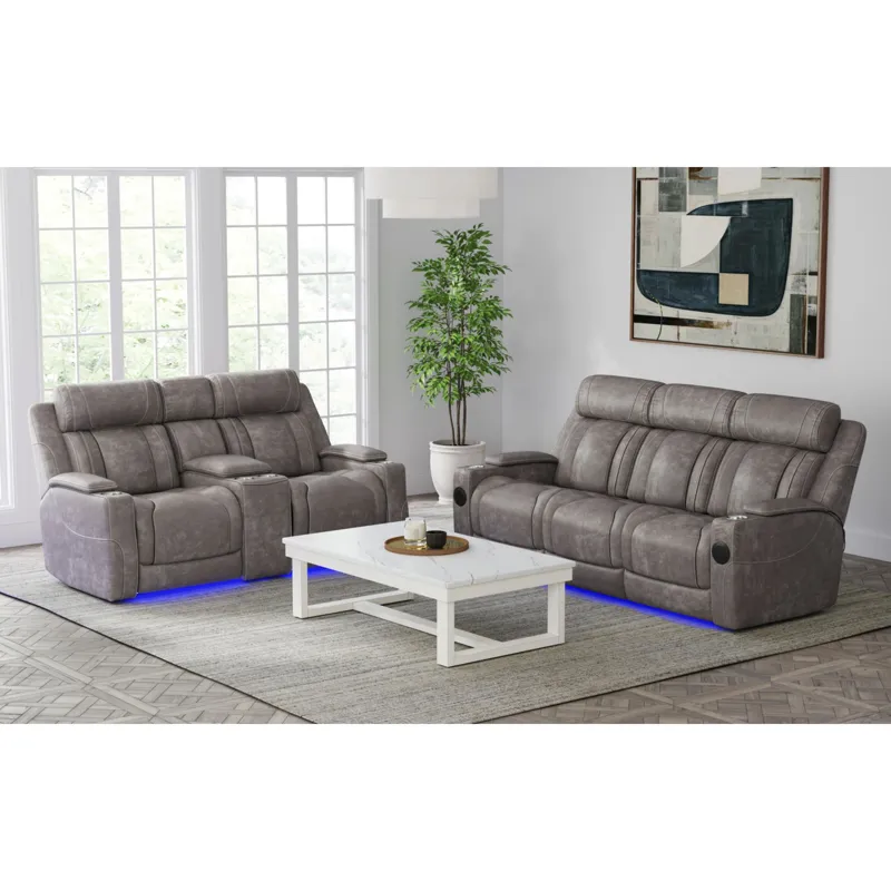 Phantom P3 Sofa with I Table, reading light, heat, massage, LED and speaker in Leather Gel Grey