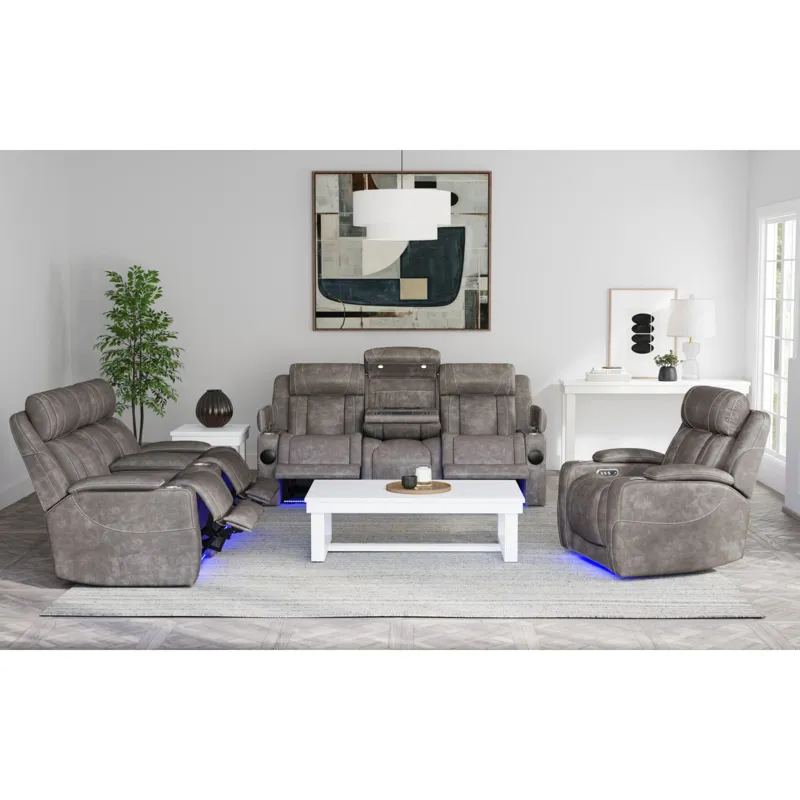 Phantom P3 Recliner with LED in Leather Gel Grey