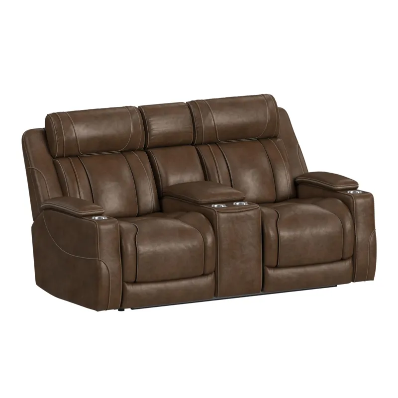 Phantom P3 Loveseat with 7 color LED, wireless charger pocket and Console in Leather Gel Umber