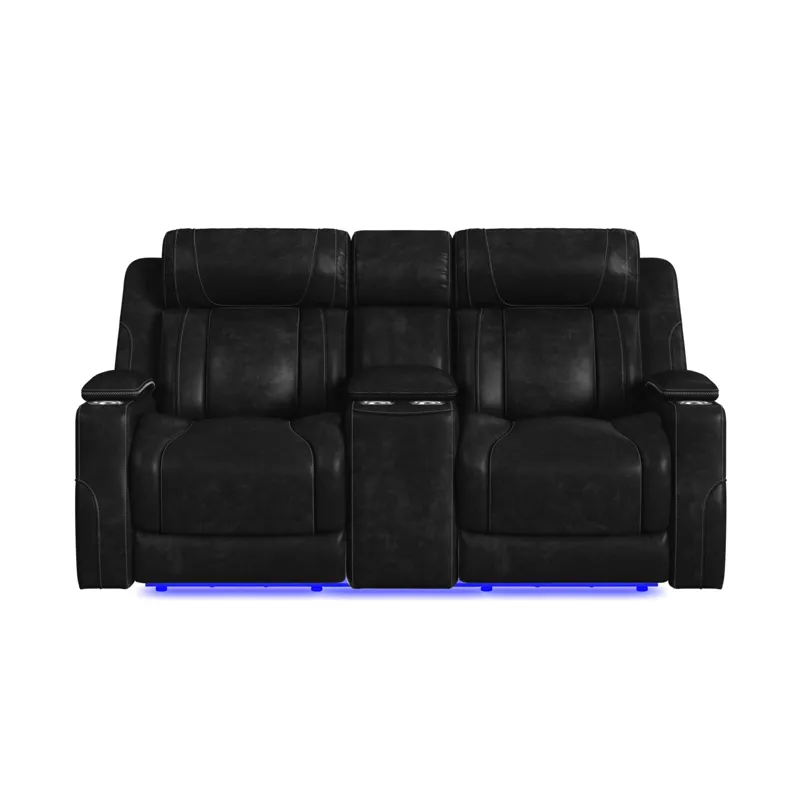 Phantom P3 Loveseat with LED, wireless charger pocket and Console in Leather Gel Black