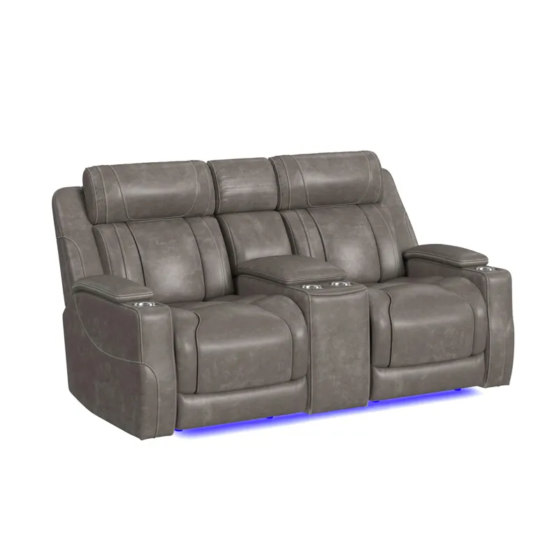 Phantom P3 Loveseat with LED, wireless charger pocket and Console in Leather Gel Grey