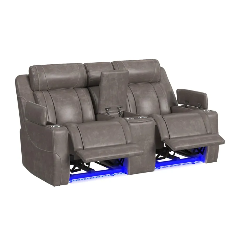 Phantom P3 Loveseat with LED, wireless charger pocket and Console in Leather Gel Grey