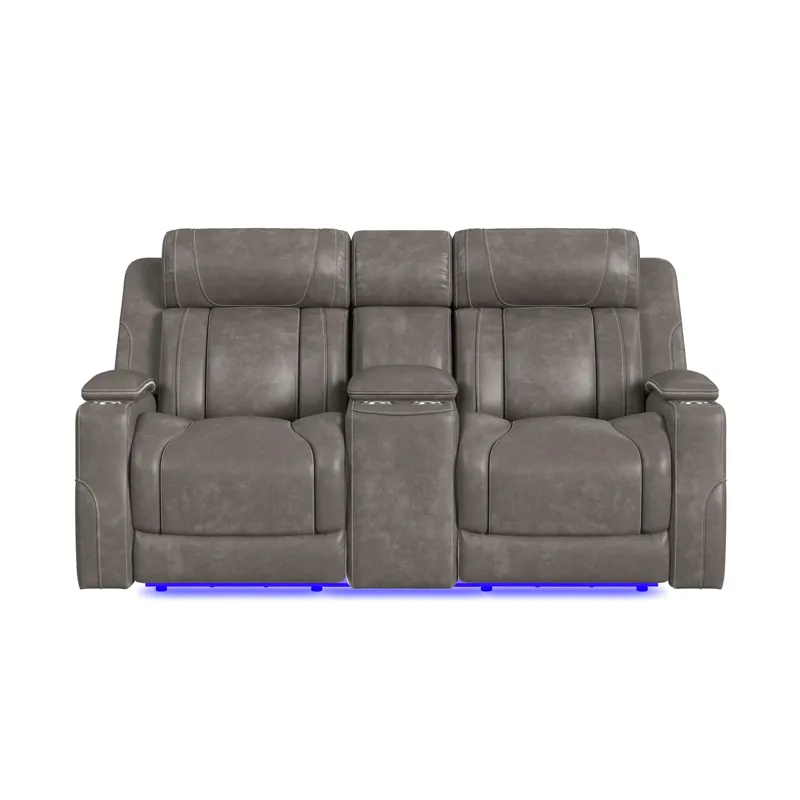 Phantom P3 Loveseat with LED, wireless charger pocket and Console in Leather Gel Grey