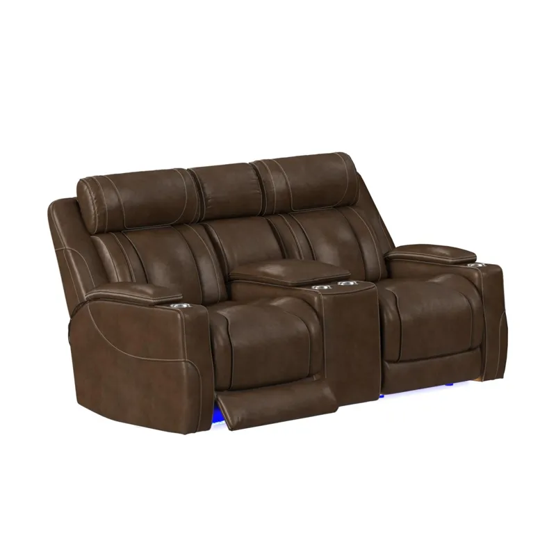Phantom P3 Loveseat with LED, wireless charger pocket and Console in Leather Gel Umber