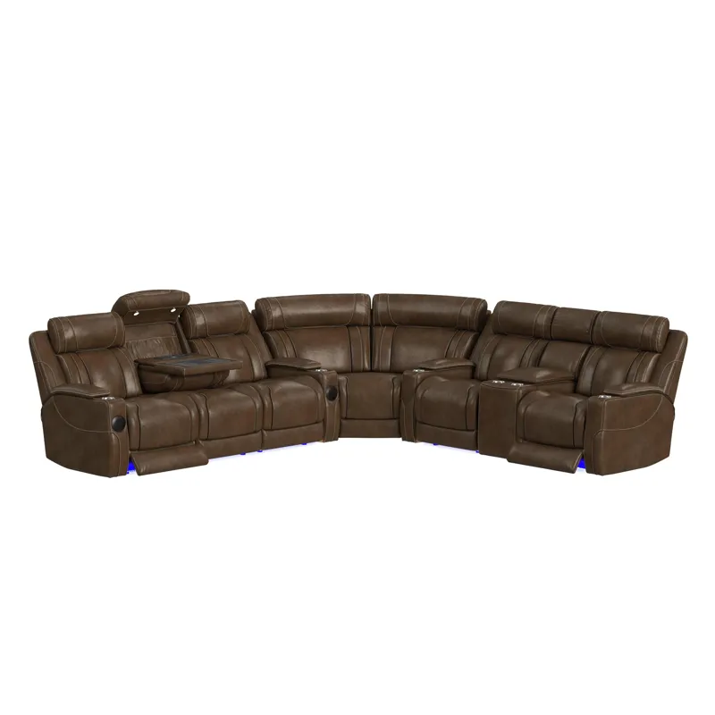 Phantom P3 Sofa with I Table, reading light, heat, massage, LED and speaker in Leather Gel Umber