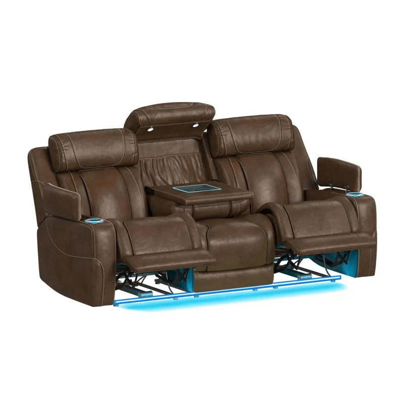 Phantom P3 Sofa with 3.0 Table, reading light, heat, massage, 7 color LED and speaker in Leather Gel