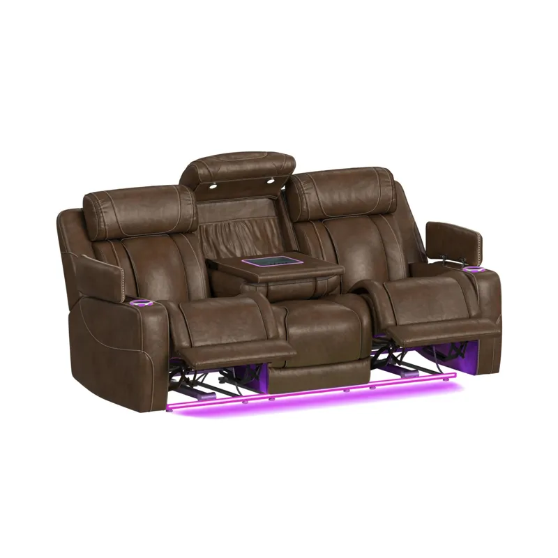 Phantom P3 Sofa with 3.0 Table, reading light, heat, massage, 7 color LED and speaker in Leather Gel