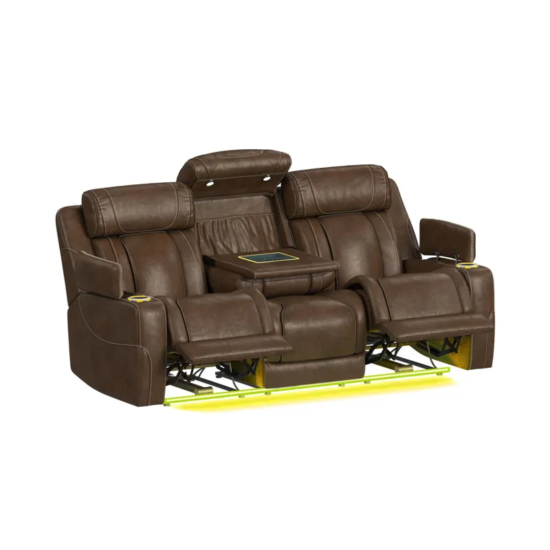 Phantom P3 Sofa with 3.0 Table, reading light, heat, massage, 7 color LED and speaker in Leather Gel