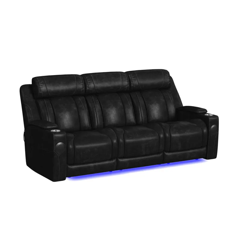 Phantom P3 Sofa with I Table, reading light, heat, massage, LED and speaker in Leather Gel Black