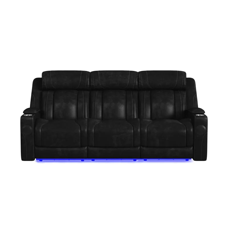 Phantom P3 Sofa with I Table, reading light, heat, massage, LED and speaker in Leather Gel Black