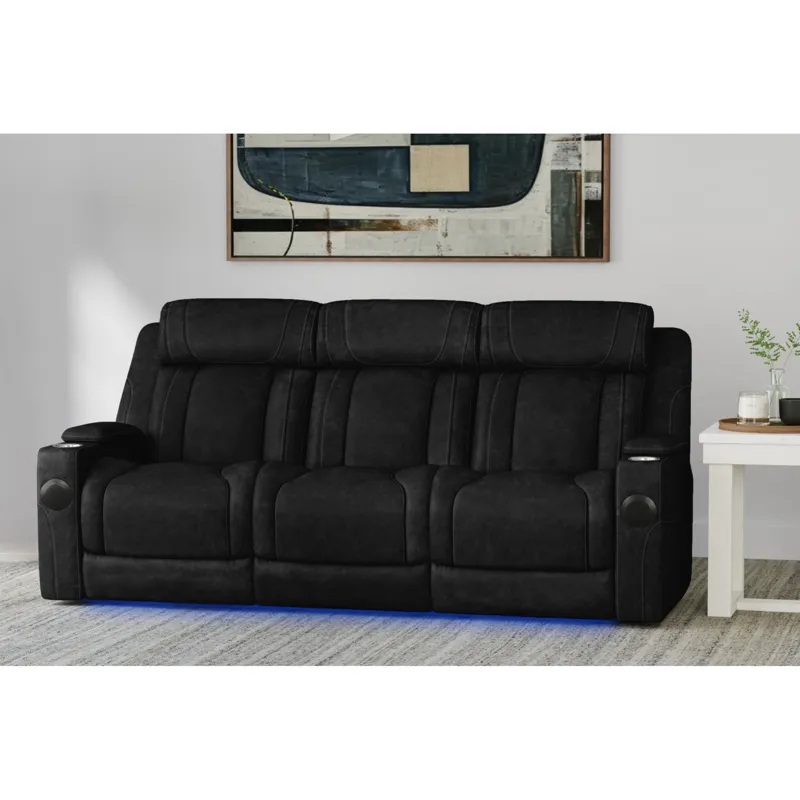 Phantom P3 Sofa with I Table, reading light, heat, massage, LED and speaker in Leather Gel Black
