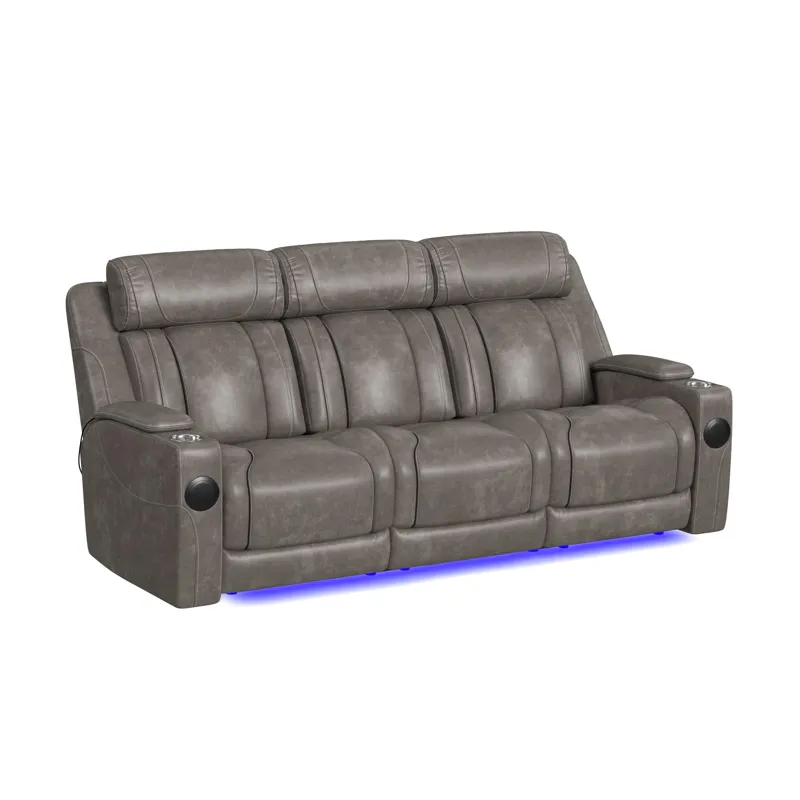 Phantom P3 Sofa with I Table, reading light, heat, massage, LED and speaker in Leather Gel Grey