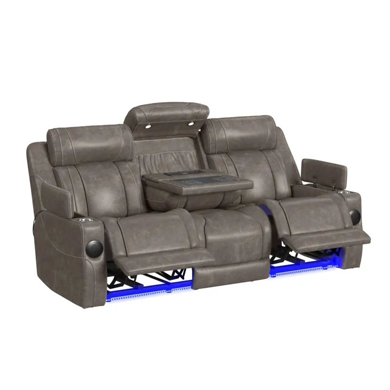 Phantom P3 Sofa with I Table, reading light, heat, massage, LED and speaker in Leather Gel Grey