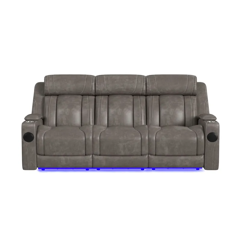 Phantom P3 Sofa with I Table, reading light, heat, massage, LED and speaker in Leather Gel Grey