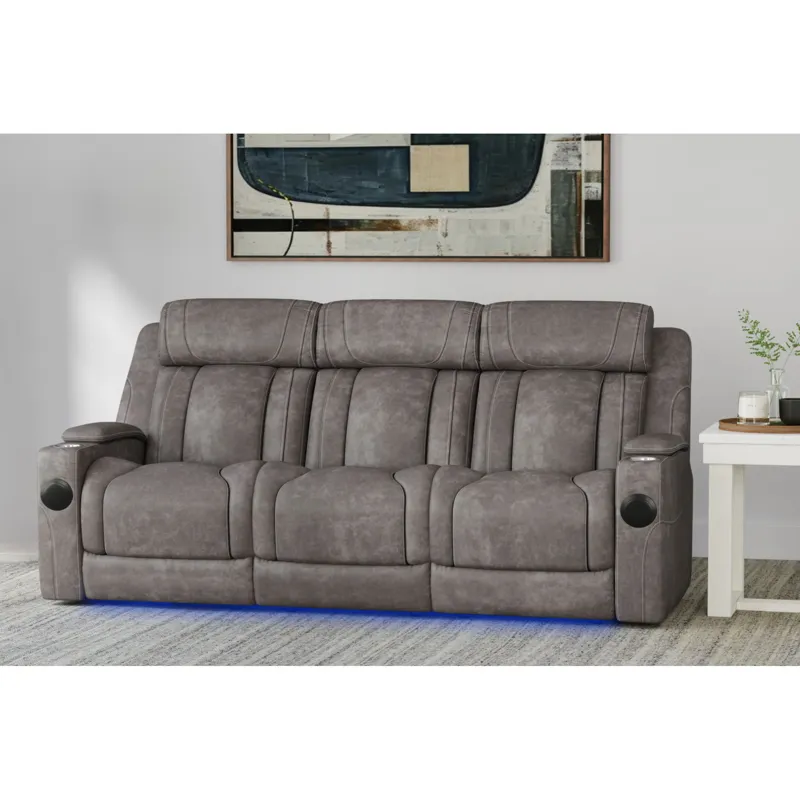 Phantom P3 Sofa with I Table, reading light, heat, massage, LED and speaker in Leather Gel Grey
