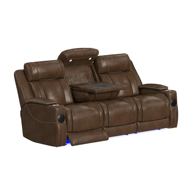 Phantom P3 Sofa with I Table, reading light, heat, massage, LED and speaker in Leather Gel Umber