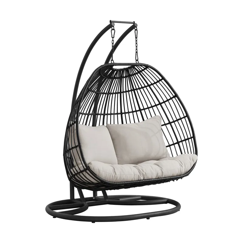 Playa Double Swing Egg Chair Complete - Dark Grey and Olefin Beige