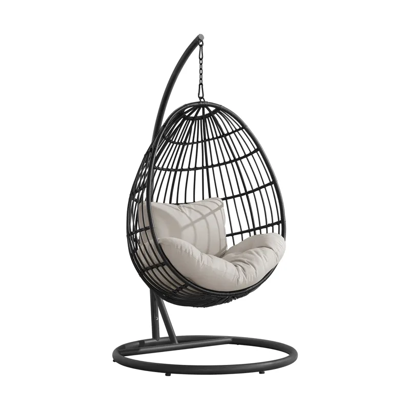 Playa Swing Egg Chair with Base and Pillar - Dark Grey and Olefin Beige