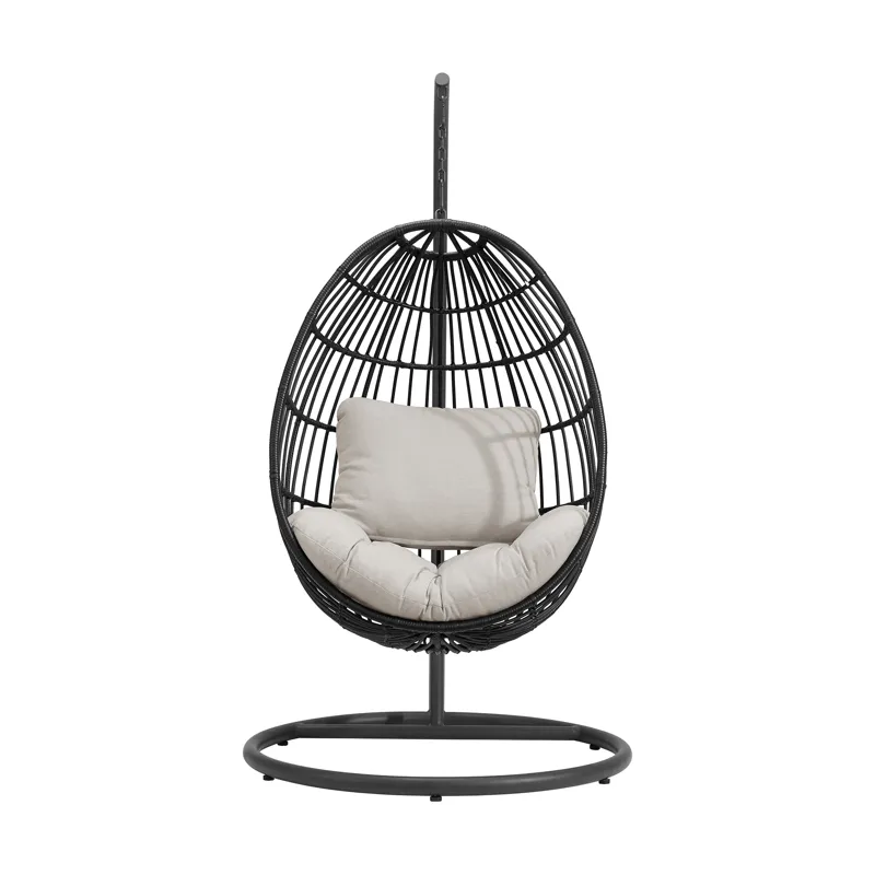 Playa Swing Egg Chair with Base and Pillar - Dark Grey and Olefin Beige