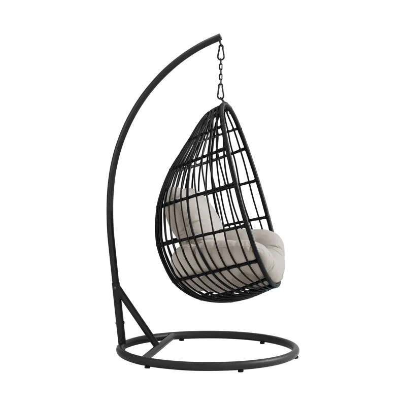 Playa Swing Egg Chair with Base and Pillar - Dark Grey and Olefin Beige