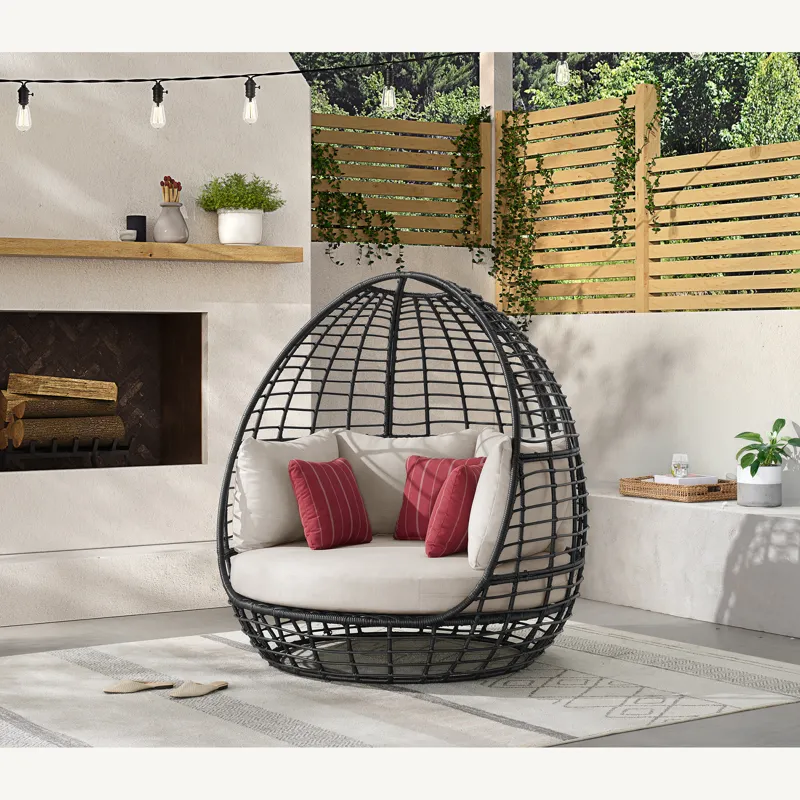 Playa Twin Egg Chair - Dark Grey and Olefin Beige with 3 Pillows