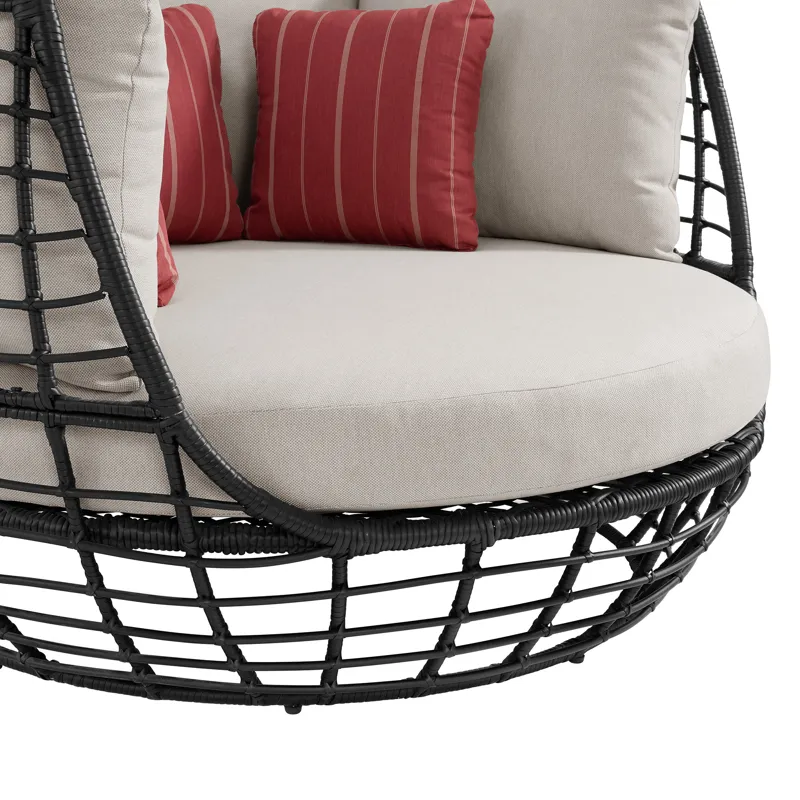 Playa Twin Egg Chair - Dark Grey and Olefin Beige with 3 Pillows