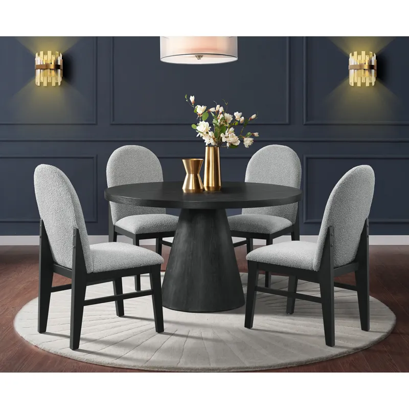 Portland Round Back Side Chair with Grey Fabric (PGY1113-4) in Black (2 Per Carton)
