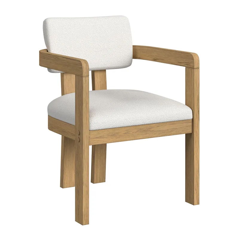 Portland Arm Chair with Snow White Fabric in Natural