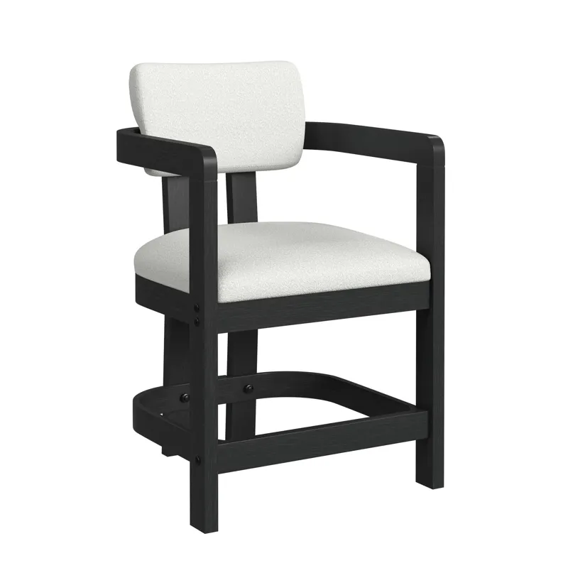 Portland Arm Counter Stool with White Fabric in Black