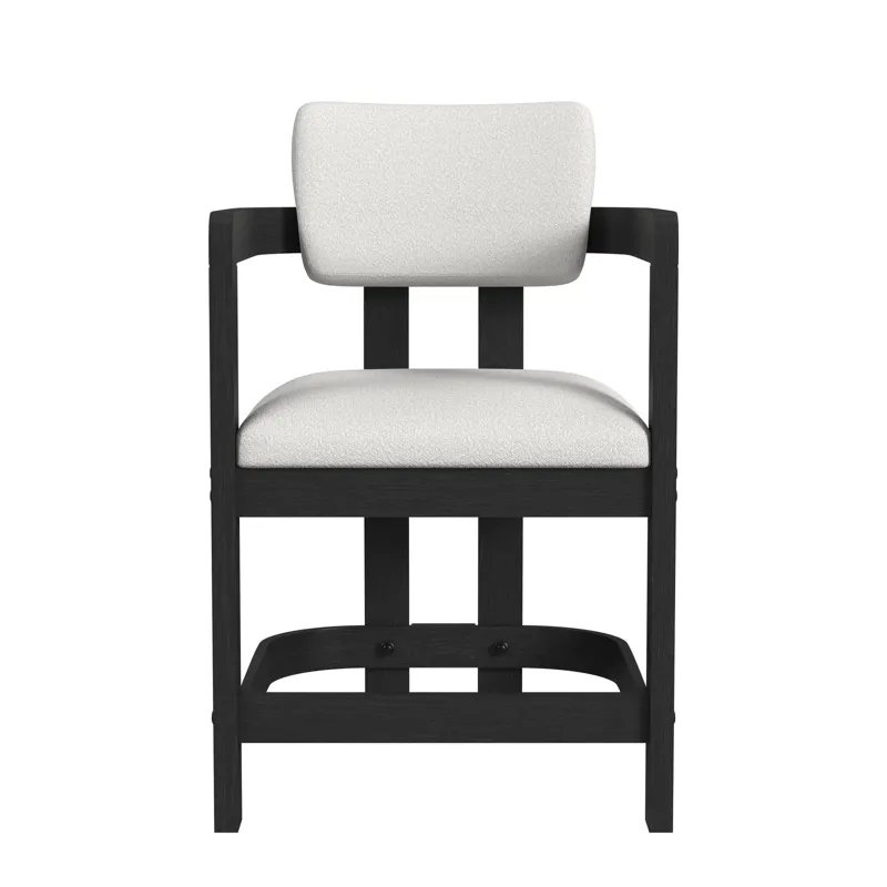 Portland Arm Counter Stool with White Fabric in Black