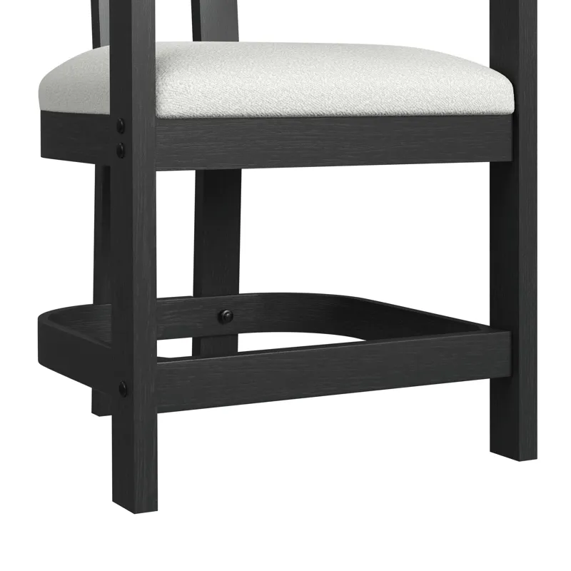 Portland Arm Counter Stool with White Fabric in Black