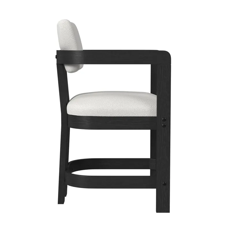 Portland Arm Counter Stool with White Fabric in Black