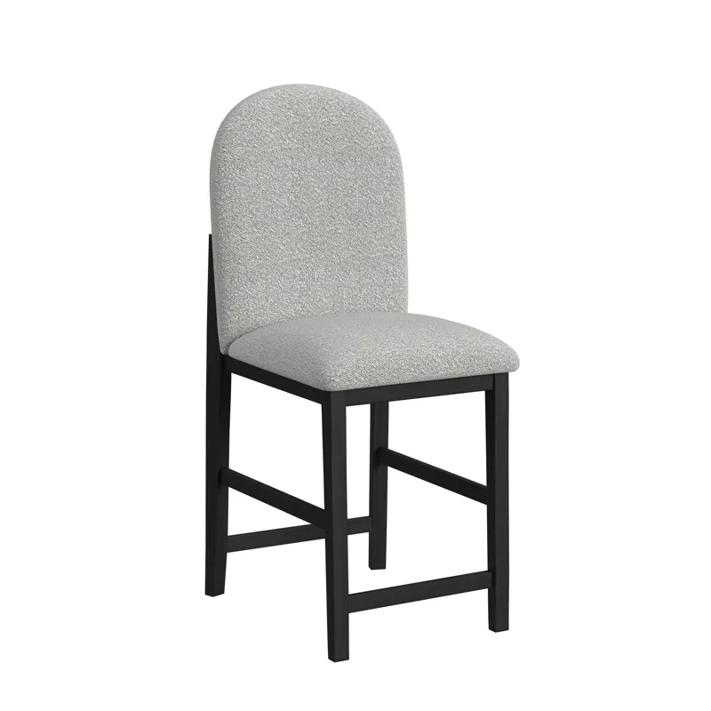 Portland Round Back Barstool with Grey Fabric in Black