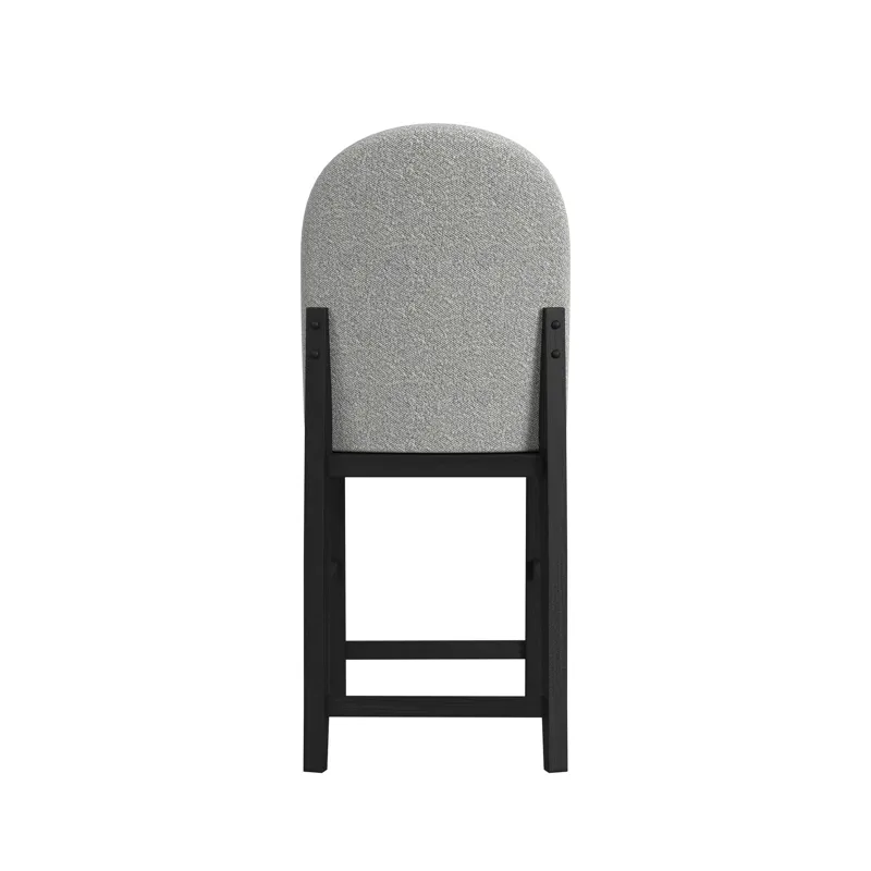 Portland Round Back Barstool with Grey Fabric in Black