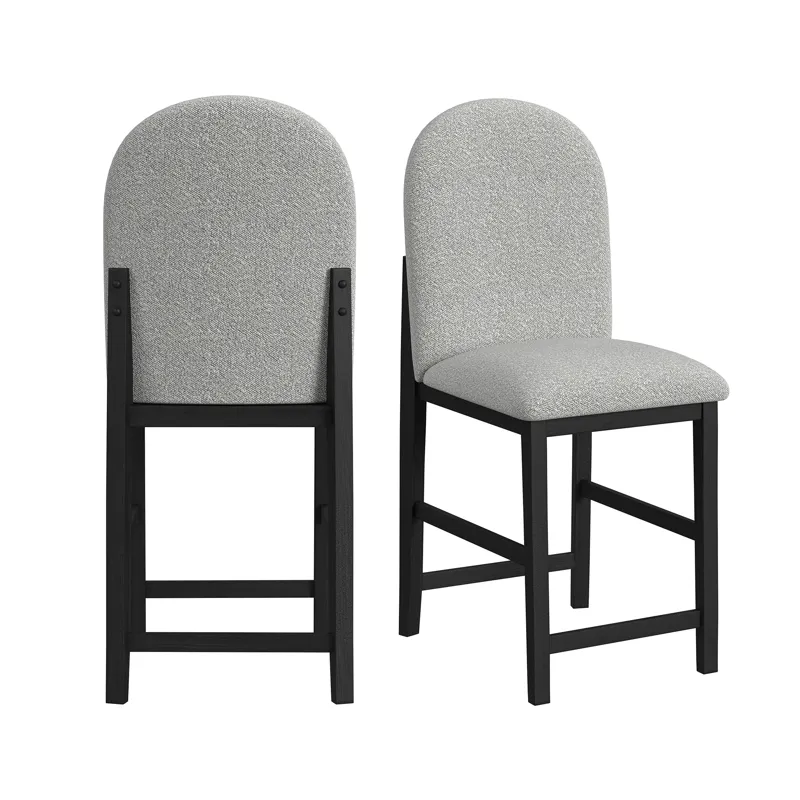 Portland Round Back Barstool with Grey Fabric in Black