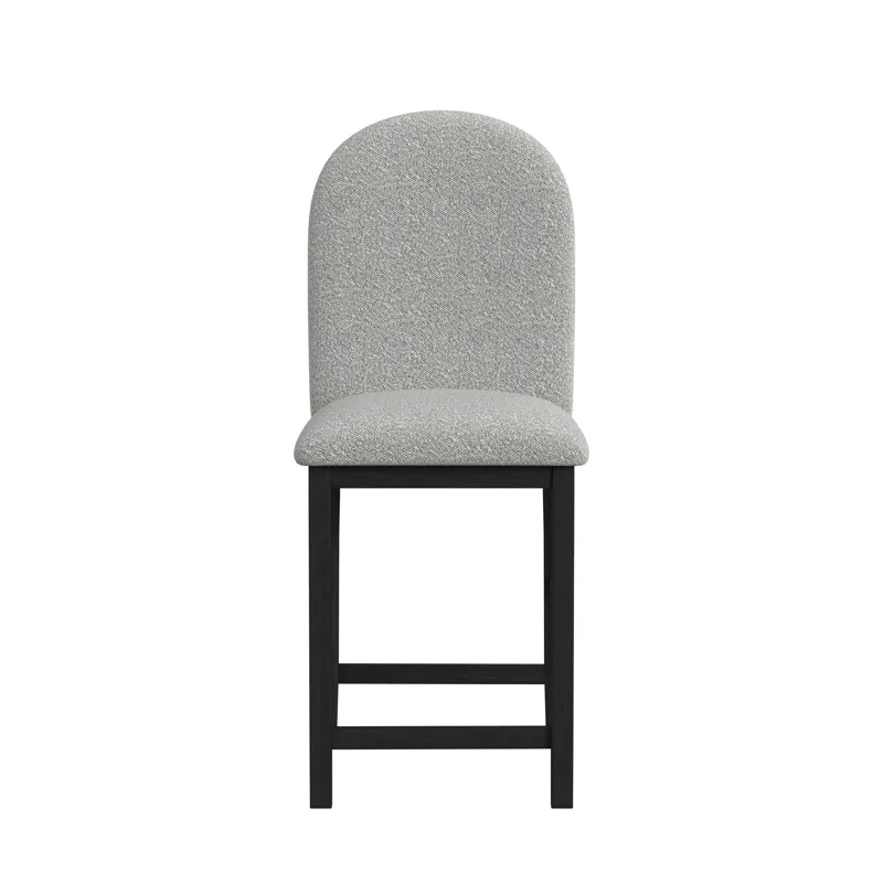 Portland Round Back Barstool with Grey Fabric in Black