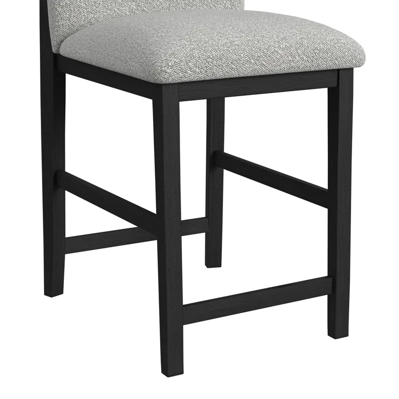Portland Round Back Barstool with Grey Fabric in Black