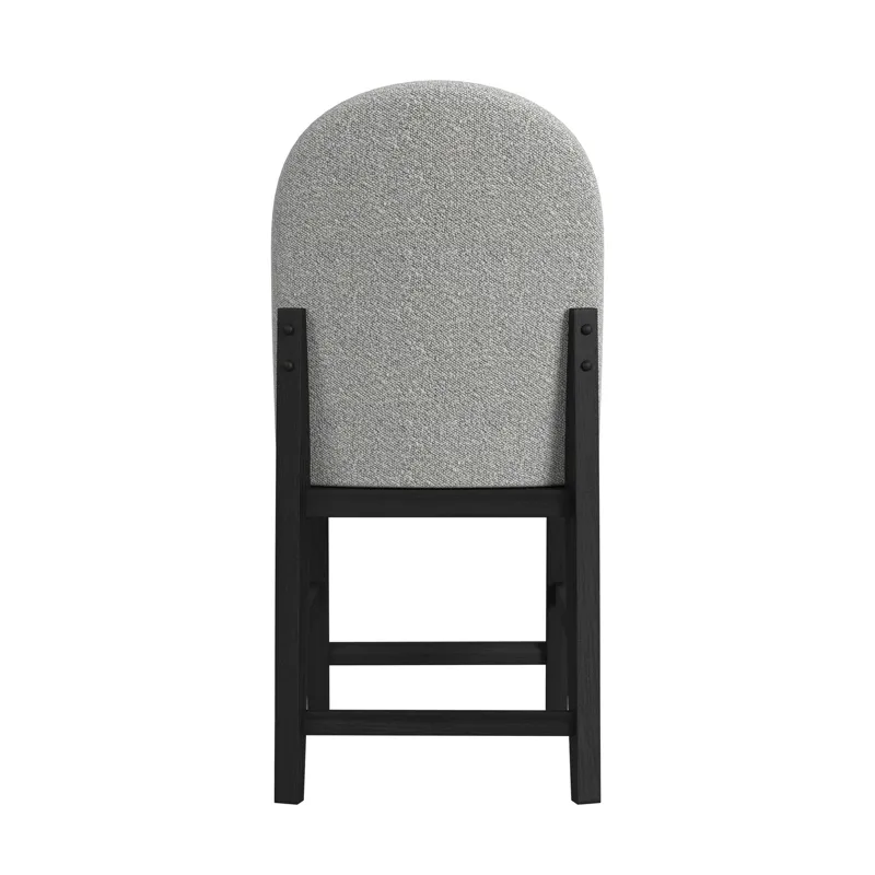 Portland Round Back Counter Stool with Grey Fabric in Black
