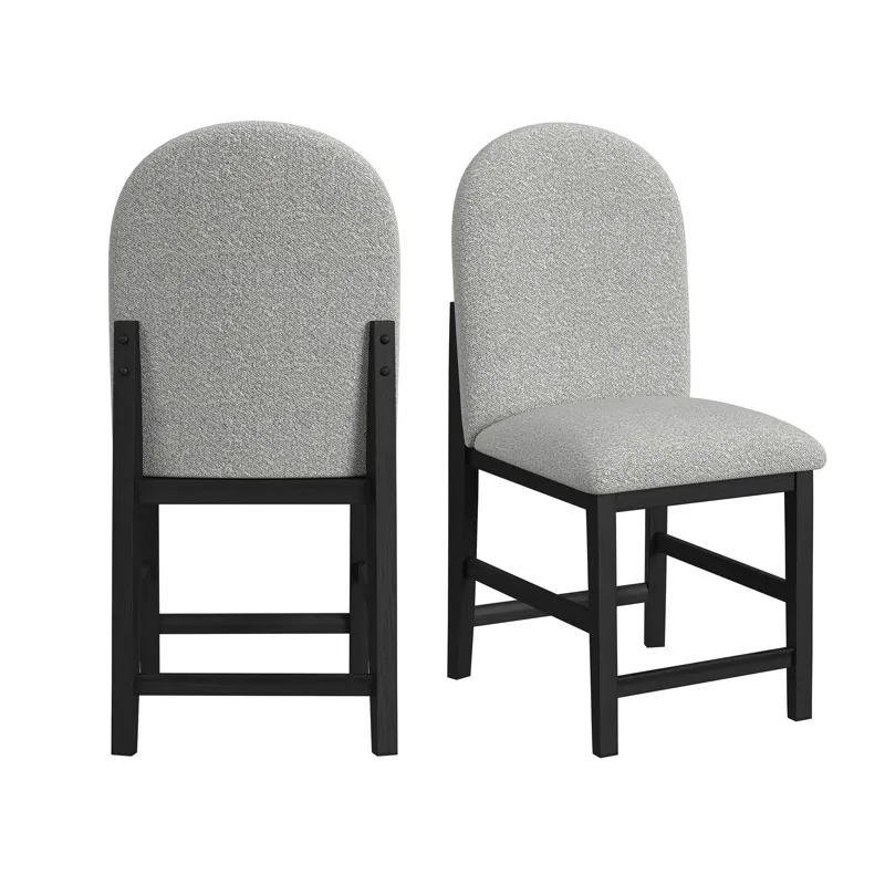 Portland Round Back Counter Stool with Grey Fabric in Black
