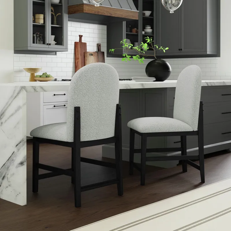Portland Round Back Counter Stool with Grey Fabric in Black