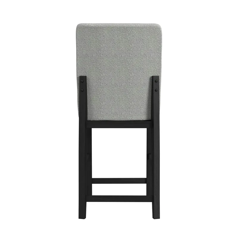 Portland Square Back Barstool with Grey Fabric in Black
