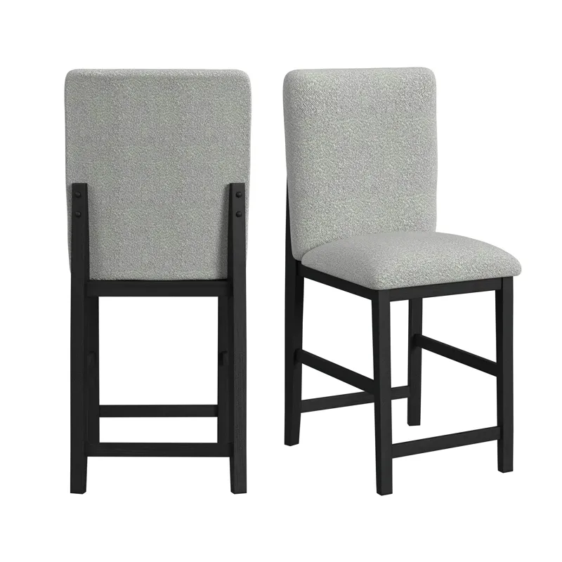 Portland Square Back Barstool with Grey Fabric in Black