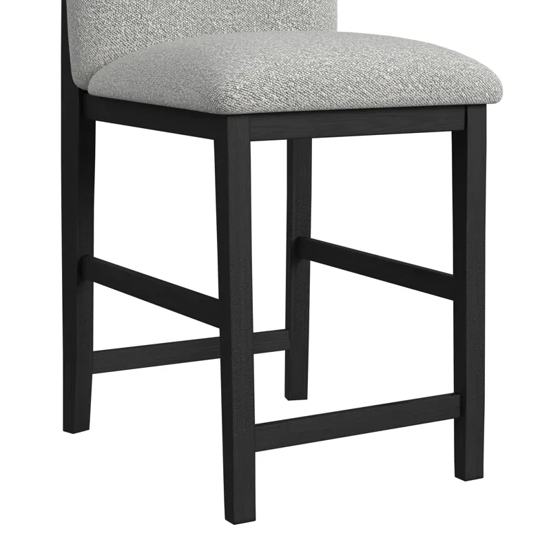 Portland Square Back Barstool with Grey Fabric in Black