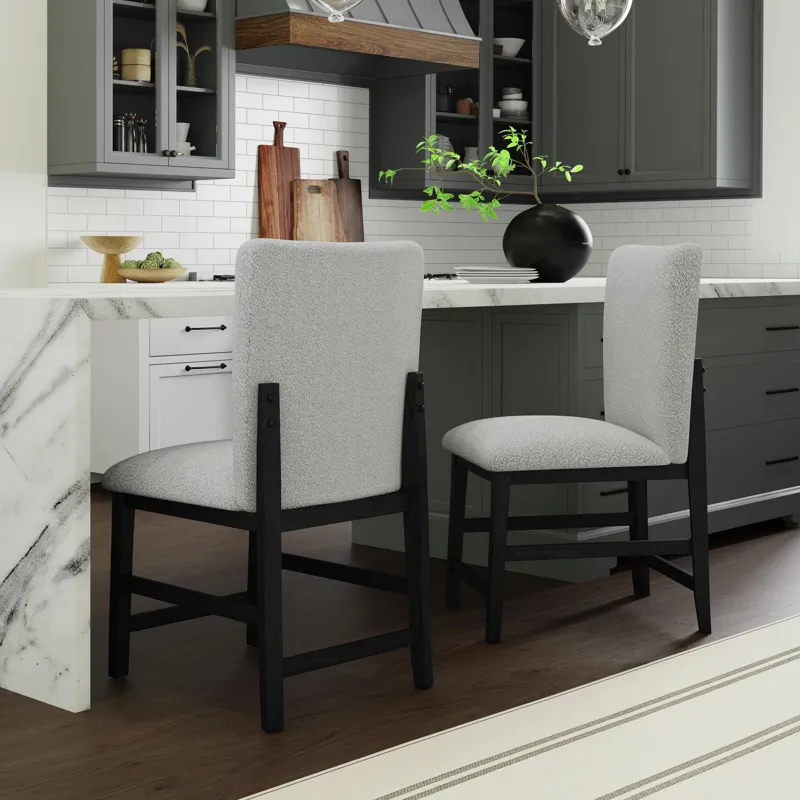 Portland Square Back Counter Stool with Grey Fabric in Black