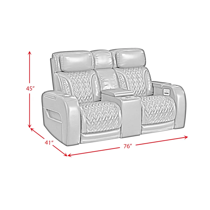 Prime Time P3 Loveseat with LED, wireless charger pocket, and Console in Jett Black with Red Stitchi