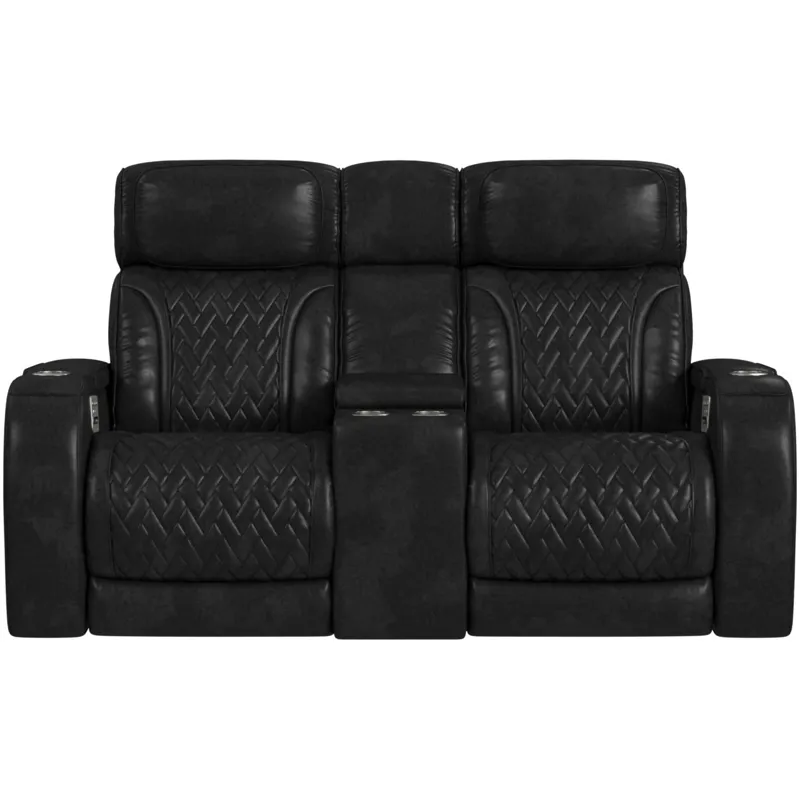 Prime Time P3 Loveseat with Console, 7 Colors LED, Cup Holders and Wireless Charger Controller in Leather Gel Black